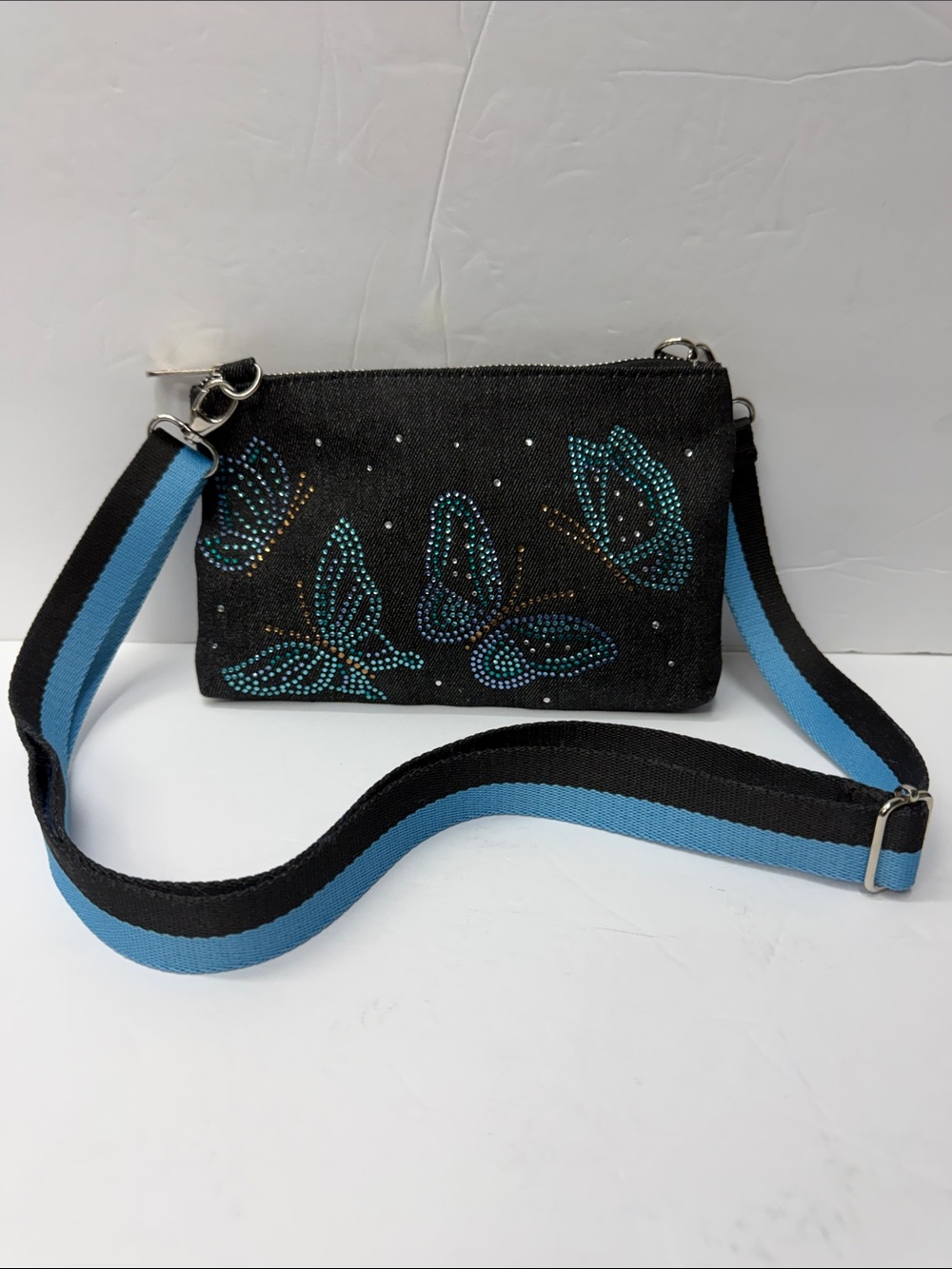 Brighton Denim Crossbody with Turquoise Beaded Butterfly Accents - Picture 3 of 6